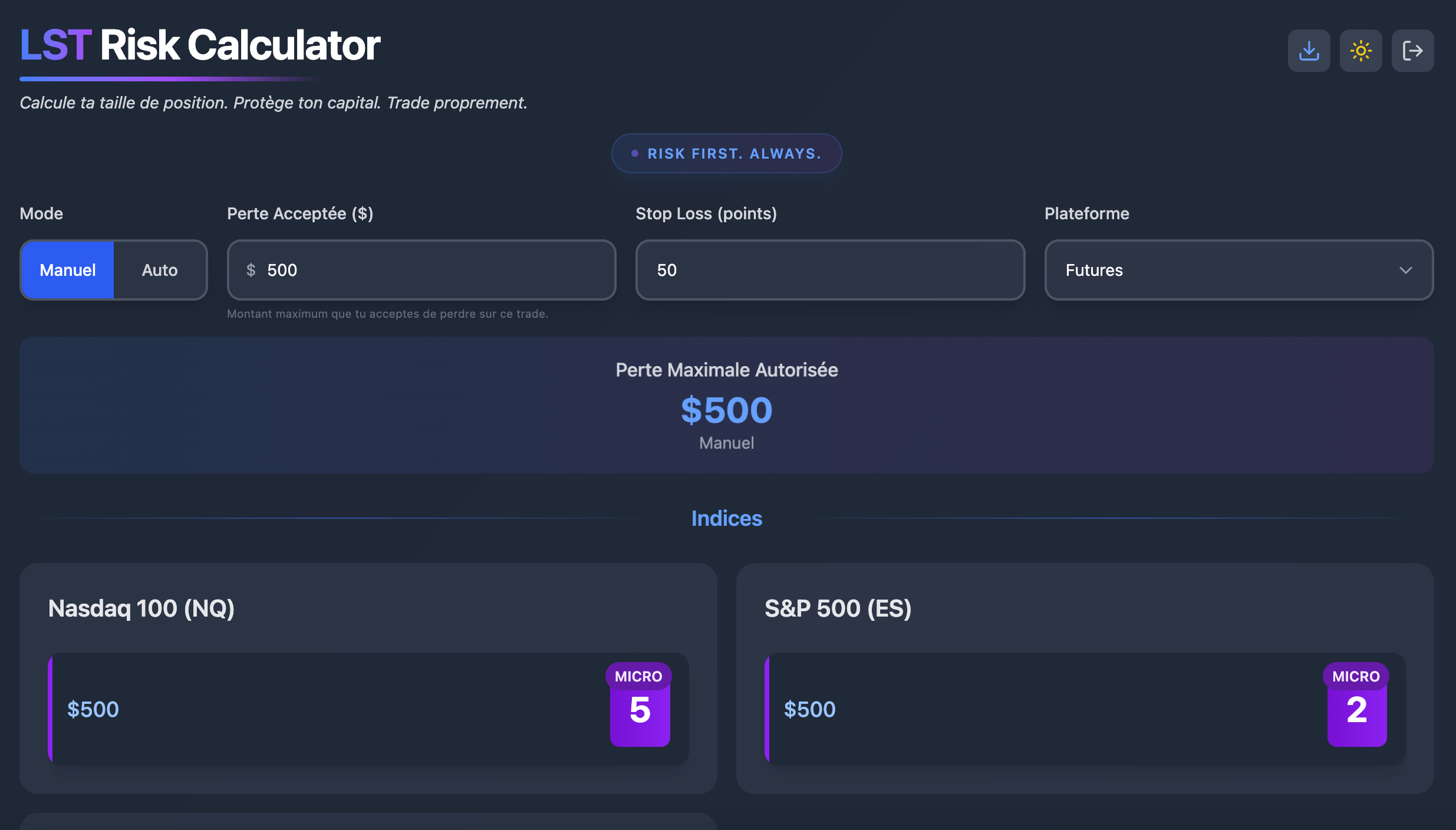 Calculateur de taille de position